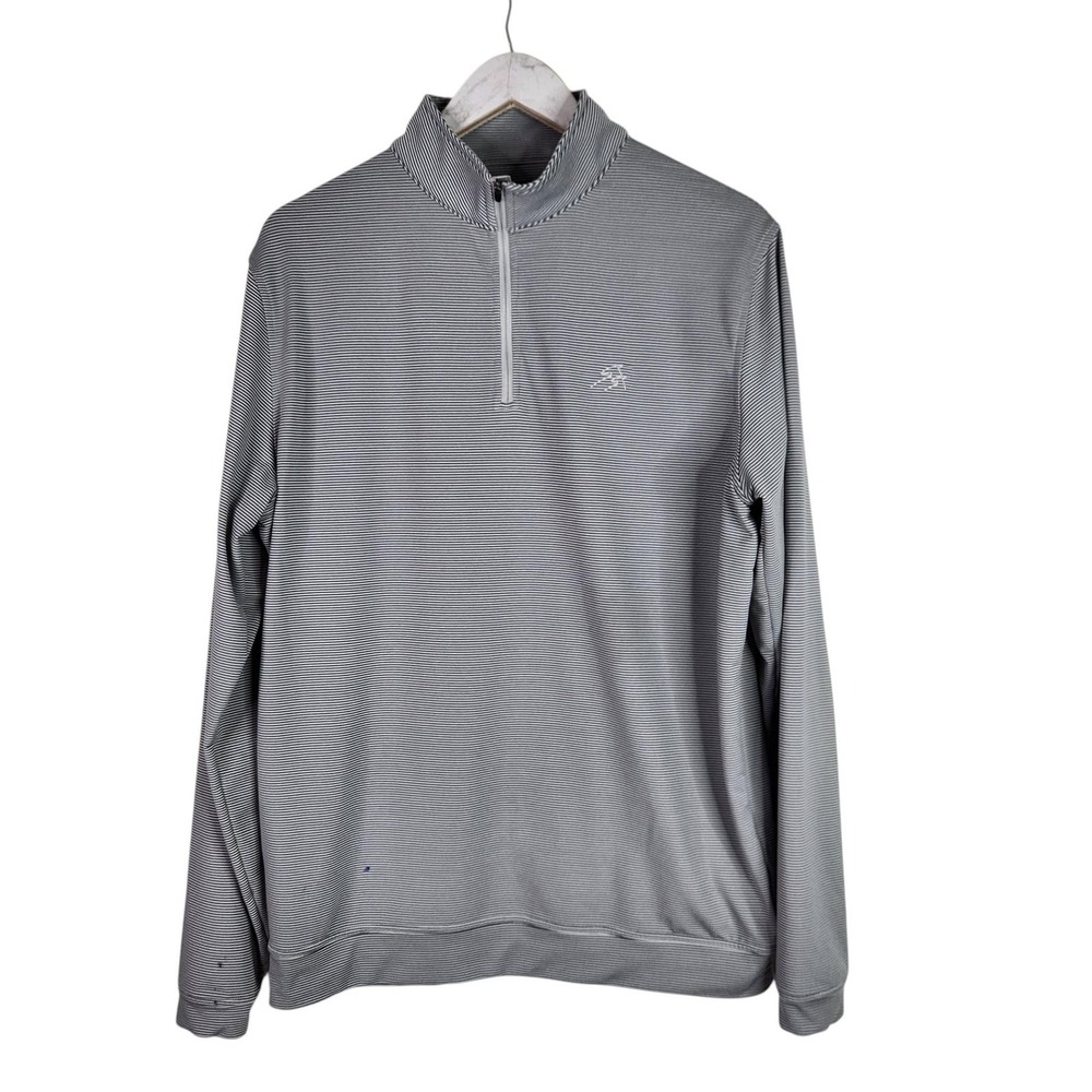 PETER MILLAR Crown Sport Perth Pullover Mens Large Gray Stripe 1/4 Zip Golf Top